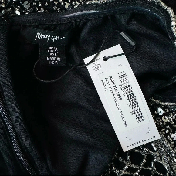 NEW NASTY GAL Bandeau Sequin Lace Up Cut Out Mini Dress Size 8 - Picture 12 of 12